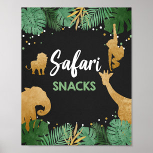 Safari Snacks Vilda djur Guld Födelsedagsfest Poster