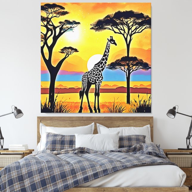 Safari-solan: Giraffens famn Canvastryck (Insitu (sovrum))