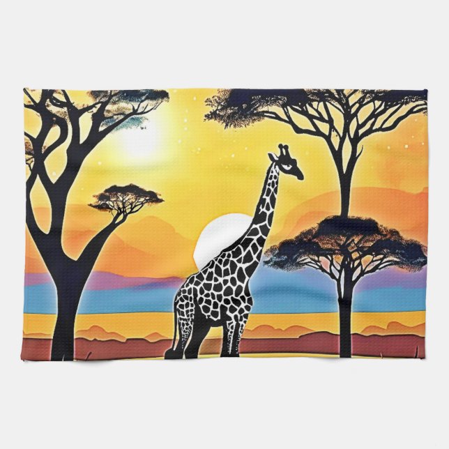 Safari-solan: Giraffens famn Kökshandduk (Horisontell)