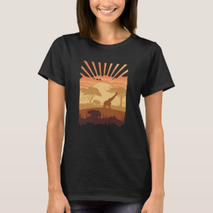Safari Solnedgång Djur Siluett Boho Natur T Shirt