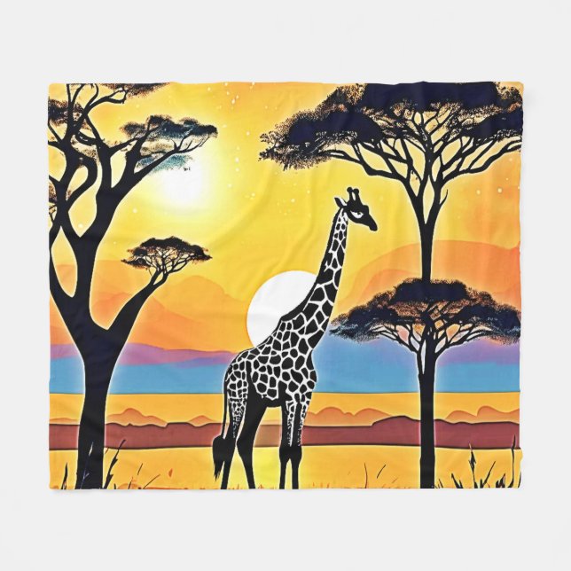 Safari-solnedgång: Giraffens famn Fleecefilt (Framsidan (Horisontell))