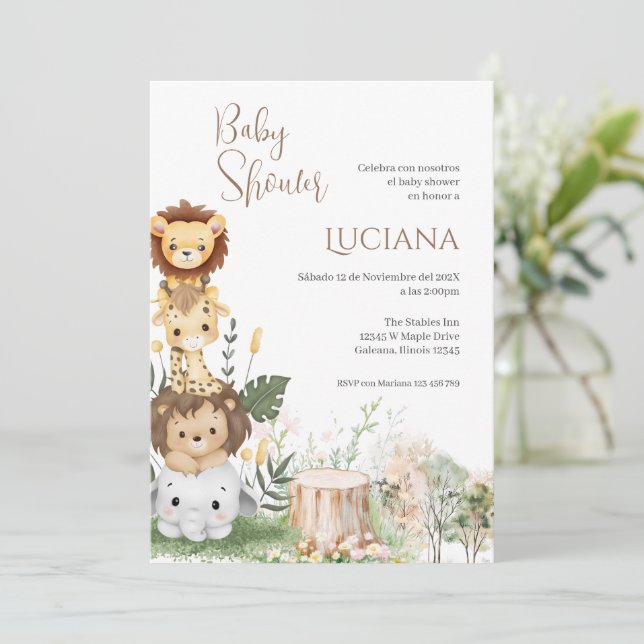 Safari Spain Baby Shower Girl-inbjudan Inbjudningar (Stående Fram)