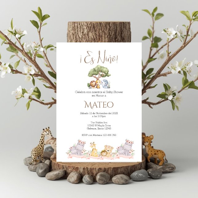 Safari Spanish Baby Shower Boy invitation Inbjudningar (Skapare uppladdad)