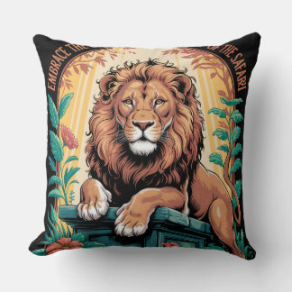 Safari Spirit Majestic Lion with Floral Jungle Kudde