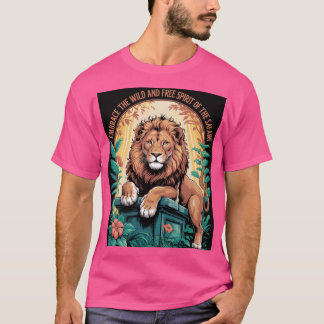 Safari Spirit – Majestic Lion with Floral Jungle T Shirt