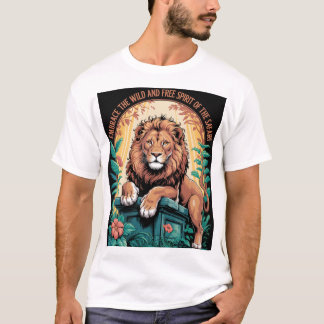 Safari Spirit – Majestic Lion with Floral Jungle T Shirt