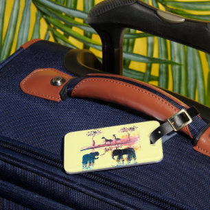 Safari Sunset Art Elephant, Giraffe Bagagebricka