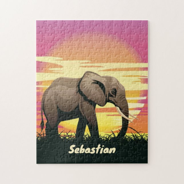 Safari Sunset Elephant Silhouette Personlig Pussel (Vertikal)