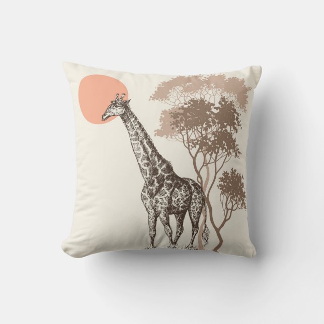 Safari Sunset Giraffe Nature Scenery Kudde (Framsida)