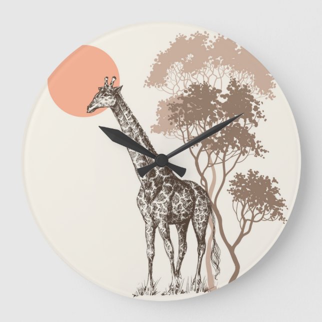 Safari Sunset Giraffe Nature Scenery Stor Klocka (Framsida)