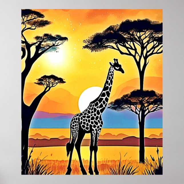 Safari Sunset: Giraffe's Embrace Poster (Framsidan)