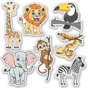 Safari Sunshine Tropical Jungle Animals Cute Party Klistermärken