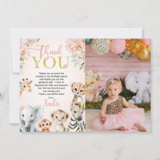 Safari Sweet Girl Floral Birthday Photo Tack Kort