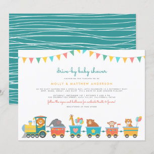 Safari Tåg & Bunting Cute Drive by Baby Shower Inbjudningar
