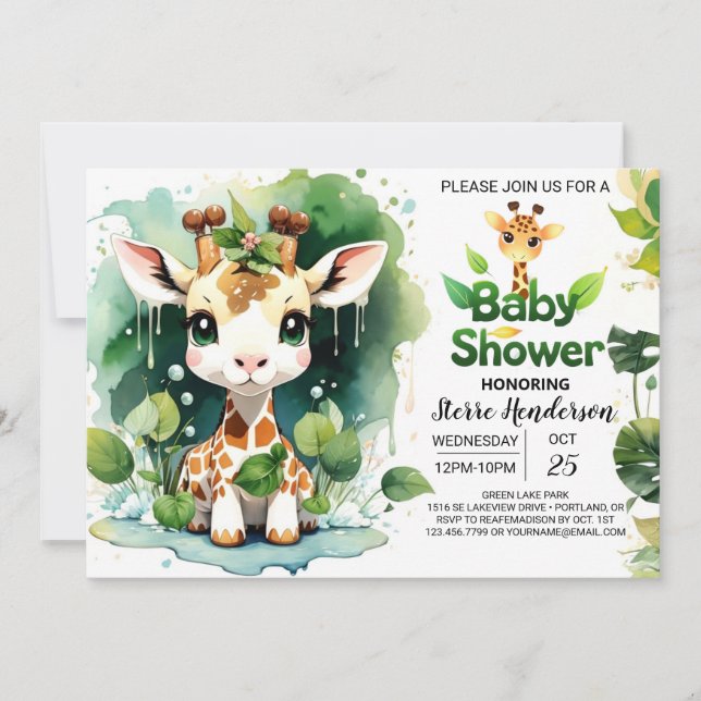 Safari Tales Baby Giraffe Baby Shower Inbjudningar (Framsida)