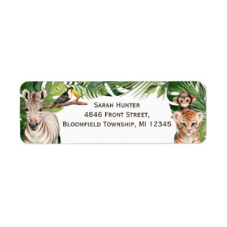 Safari-temat Vild En första födelsedagsetikett Returadress Etikett