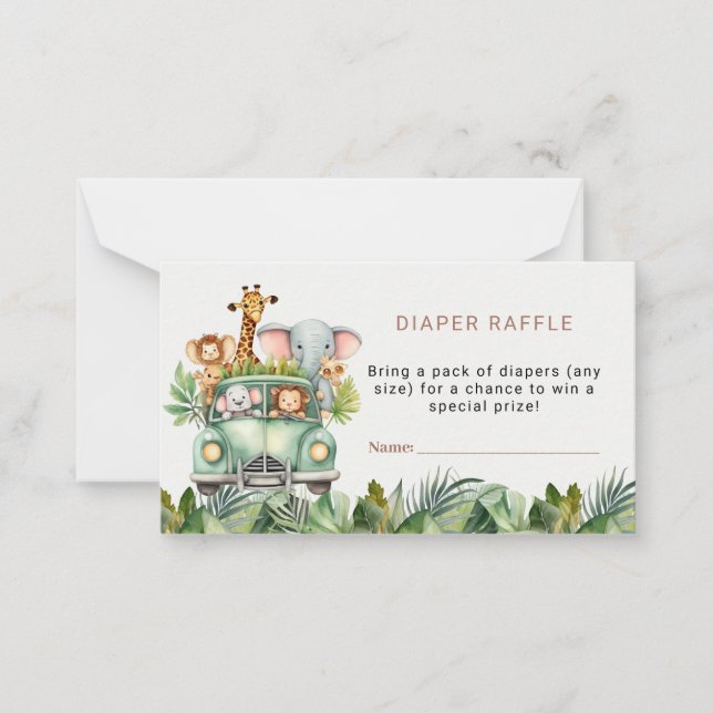Safari Theme Baby Shower Diaper Raffle Biljett Anteckningskort (Framsida)