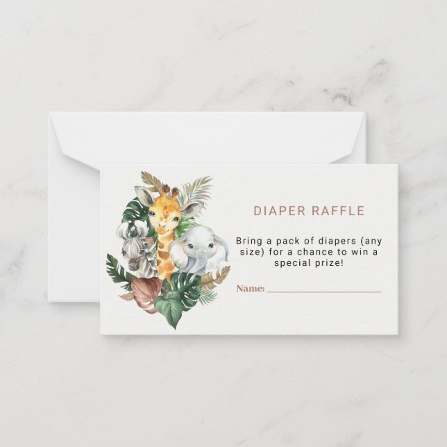 Safari Theme Baby Shower Diaper Raffle Biljett Anteckningskort (Framsida)