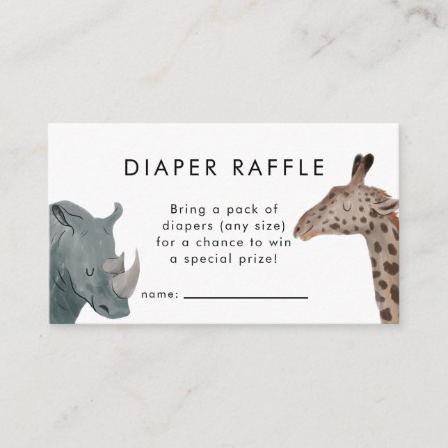 Safari Theme Baby Shower Diaper Raffle Biljett Tilläggskort (Framsida)