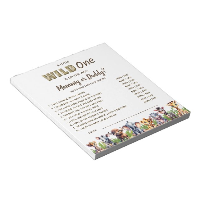 Safari Theme Baby Shower Game Game Gissa vem Anteckningsblock (Vinklad)