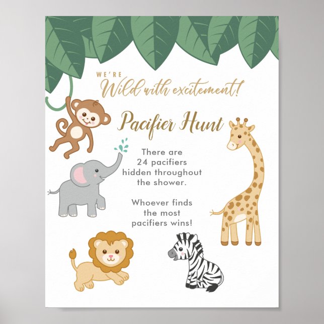 Safari Theme Baby Shower Hitta spelet Nappar Poster (Framsidan)