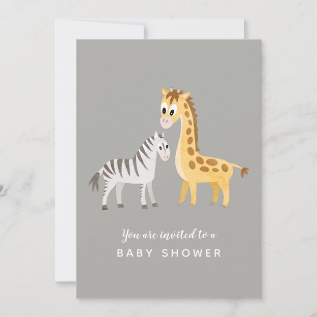 Safari Theme Baby Shower Zebra och Giraffe Inbjudningar (Framsida)