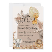 Safari Theme Vild 1:a Barns födelsedag-inbjudan