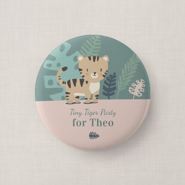 Safari Tiger Barnkalas Gästknapp Knapp (Tiny Tiger - Personalized Jungle Safari Party Button Badge)