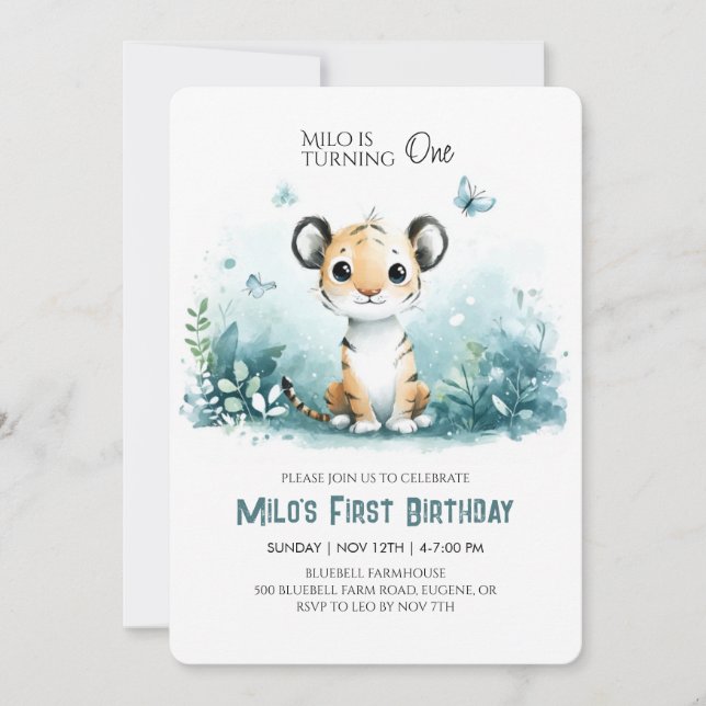 Safari Tiger inbjuden på födelsedagen till pojken Inbjudningar (Framsida)