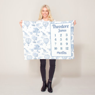 SAFARI TOILE MILESTONE Blanket, Pojke Blue Toil Fleecefilt