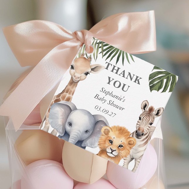 Safari Tropical Animals Pojke Shower Favor Gåvor Etiketter (Safari Animals, Baby Boy Shower favor thank you tag.)