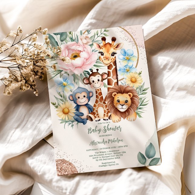 Safari Tropical Jungle Animals Baby Shower Inbjudningar (Skapare uppladdad)