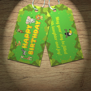 Safari Tropical Jungle Animals Cute Grönt Birthday Presentetikett