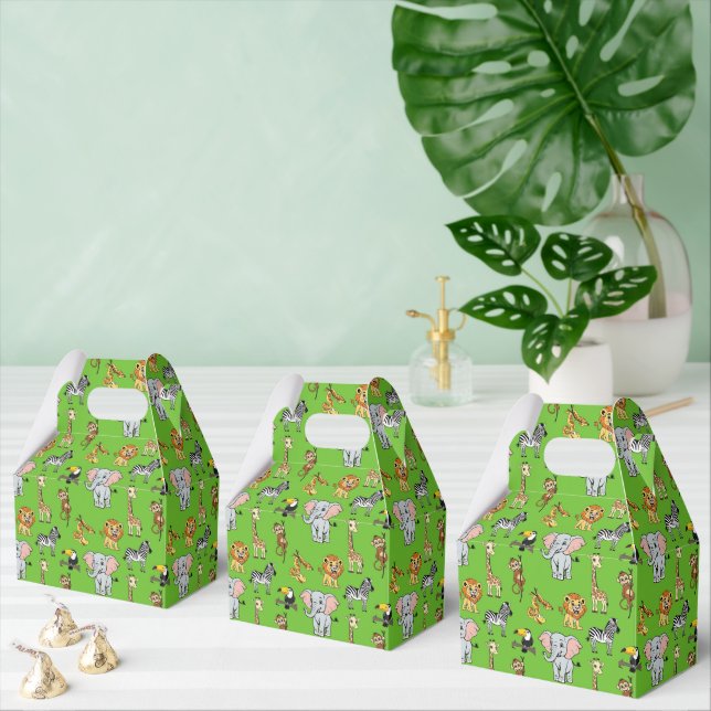 Safari Tropical Jungle Animals Cute Grönt Mönster Presentaskar (Multipel)