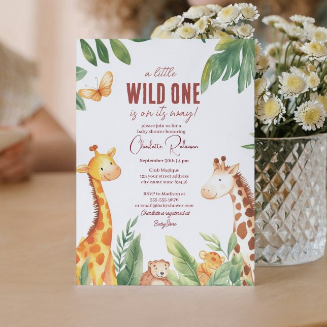 Safari två Cute giraffe Baby dusch Inbjudningar (Skapare uppladdad)