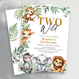 Safari Två Vilder | Jungle Animals Boy 2:a födelse Inbjudningar
