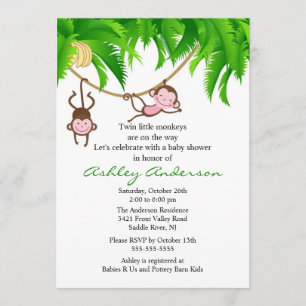 Safari Twin Monkeys Baby Shower-inbjudan Inbjudningar