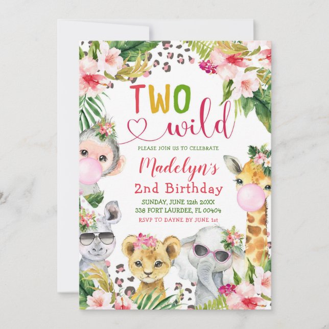Safari Two Vild Girl 2:a födelsedagsinbjudan Inbjudningar (Framsida)