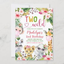 Safari Two Vild Girl 2:a födelsedagsinbjudan