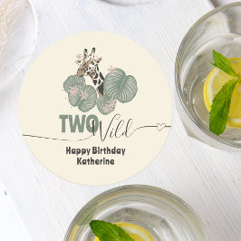 Safari Two Wild Giraffe Animal Birthday Party Underlägg Papper Rund