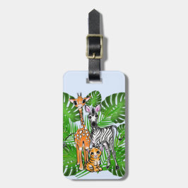 Safari vänner, giraff, zebra, tiger, palmlöv bagagebricka