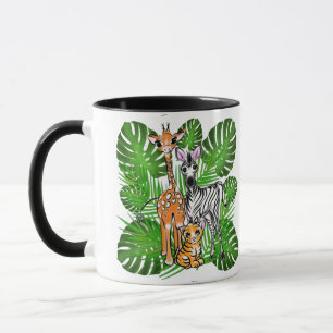 Safari-vänner-Giraffe, Zebra, Tiger, djungel Mugg