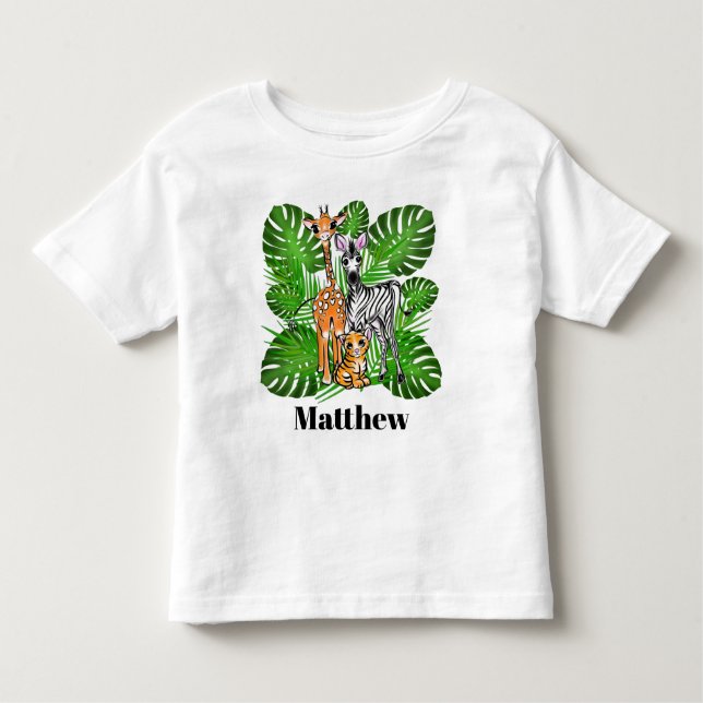 Safari-vänner-Giraffe, Zebra, Tiger, djungel T Shirt (Framsida)