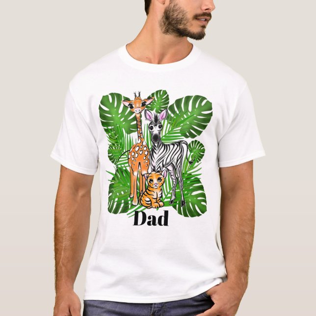 Safari-vänner Giraffe Zebra Tiger-djungeln Pappa T Shirt (Framsida)