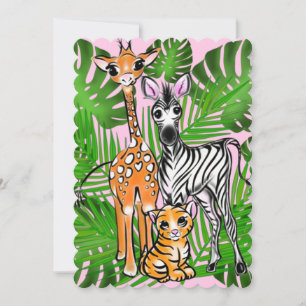 Safari-vänner, giraffe, zebra, tiger, handflatan-l
