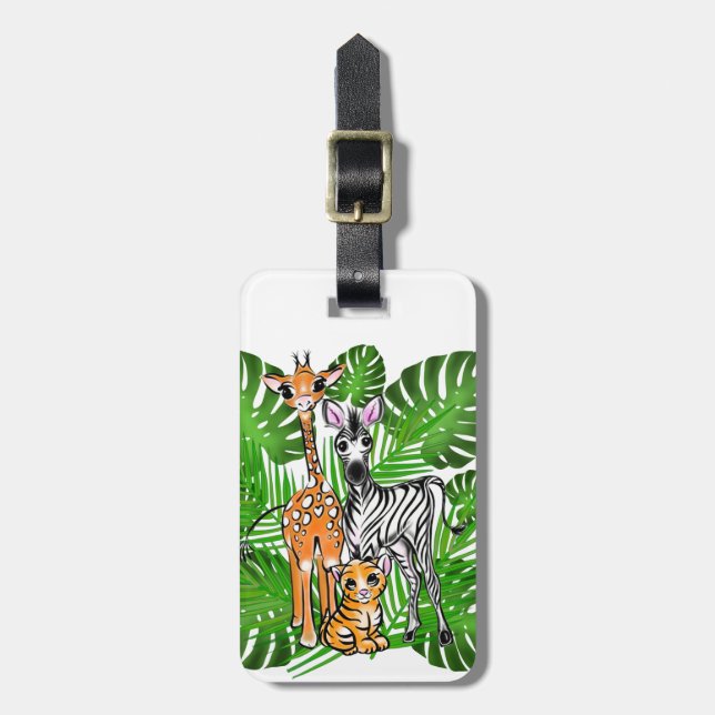 Safari-vänner, giraffe, zebra, tiger, handflatan-l bagagebricka (Vertikal Framsida)