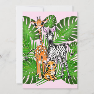 Safari-vänner, giraffe, zebra, tiger, handflatan-l inbjudningar