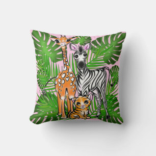 Safari-vänner, giraffe, zebra, tiger, handflatan-l kudde