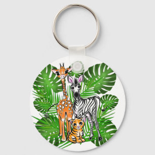 Safari-vänner, giraffe, zebra, tiger, handflatan-l nyckelring