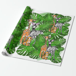 Safari-vänner, giraffe, zebra, tiger, handflatan-l presentpapper